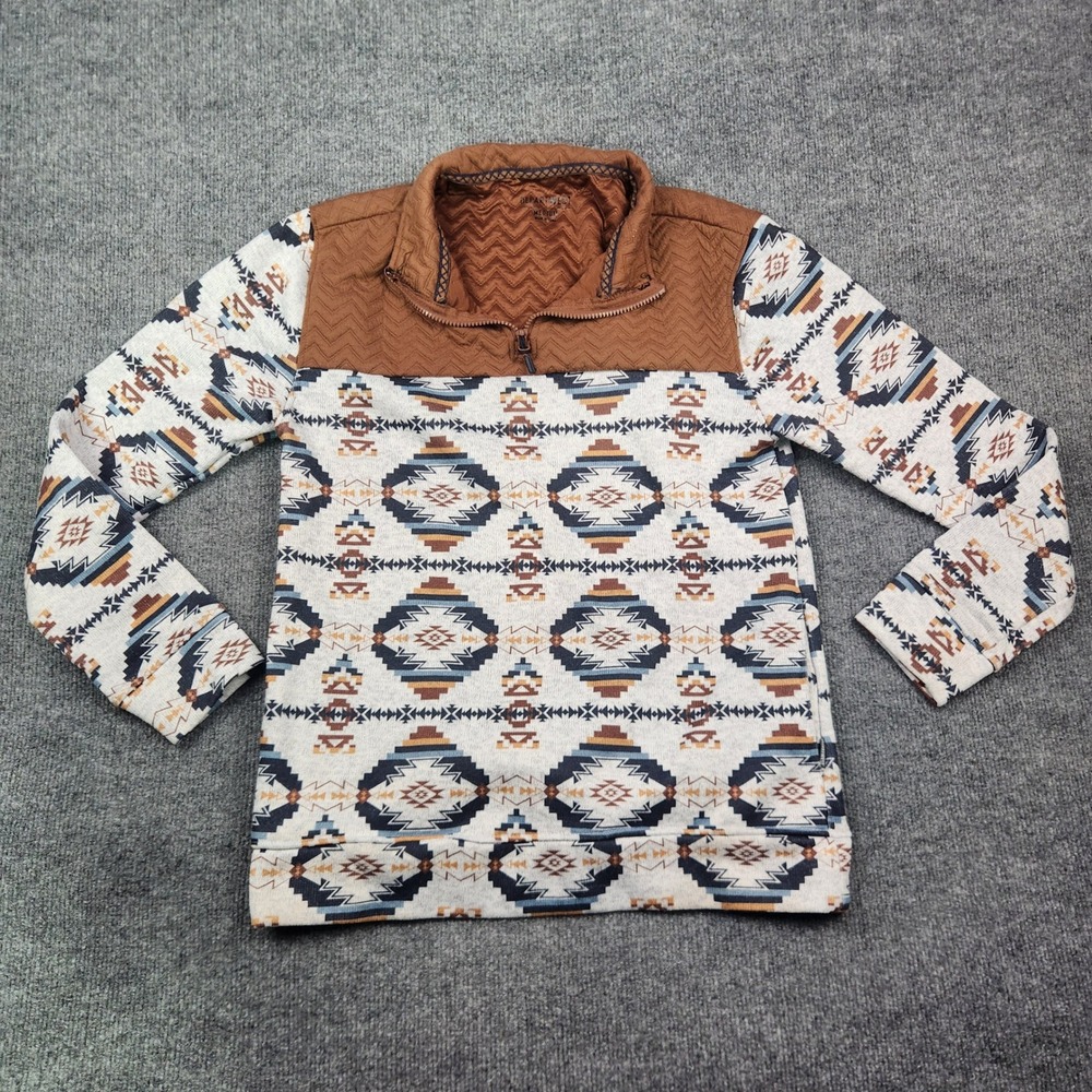 Departwest Mens Quarter Zip Pullover Southwestern Geometric Quilted Fleece Med